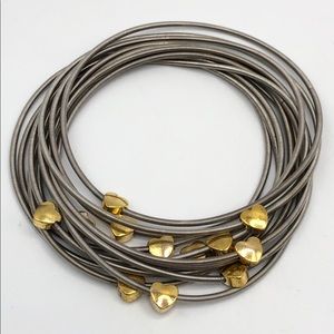 NEW SILVER GOLD HEART PIANO WIRE BRACELET SET